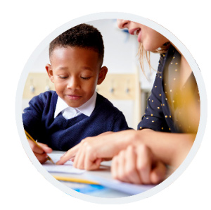 Kid is learning with teacher