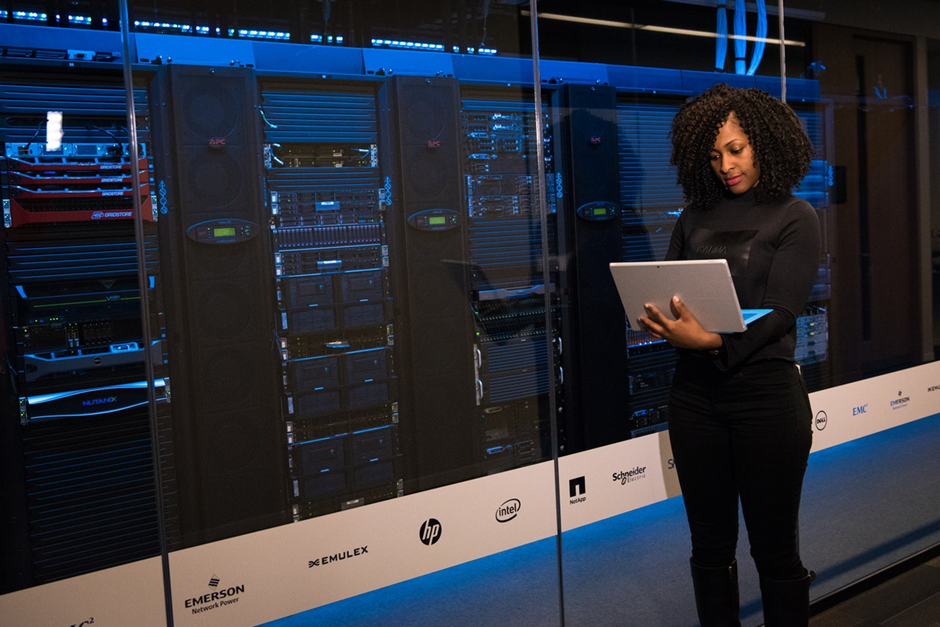 Woman at server room