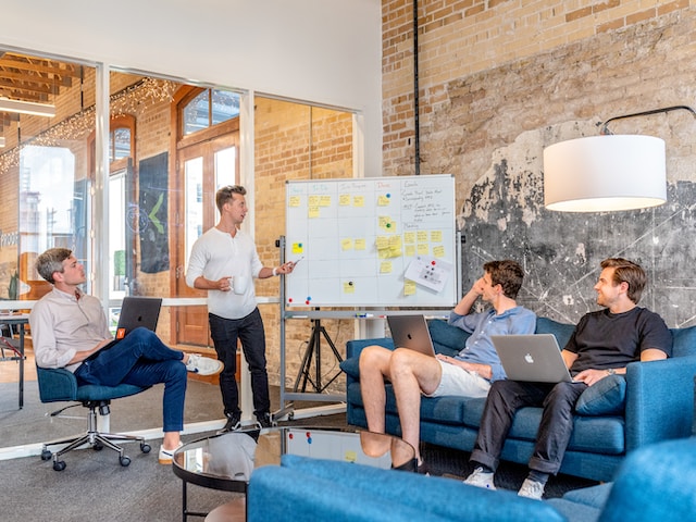 Team discuss about new features to apply in company