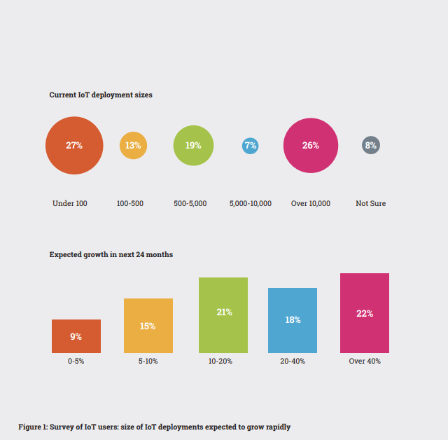 Figure 1: Survey of IoT users: size of IoT deployments expected to grow rapidly