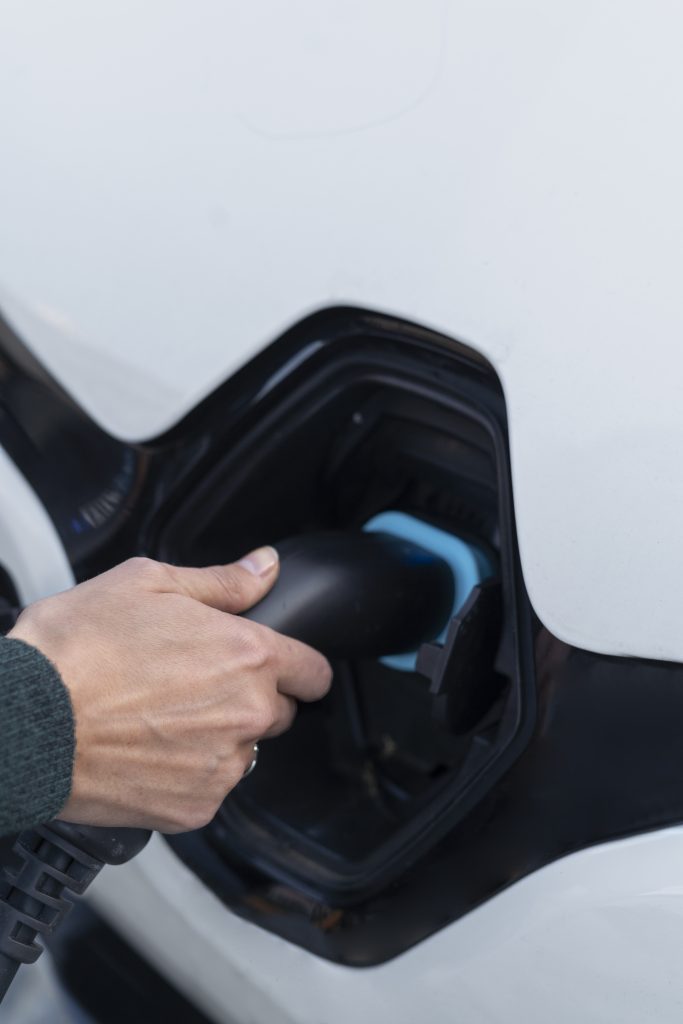 Close up on electric car in france