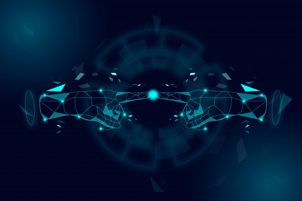 Touch of the future AI hands vector