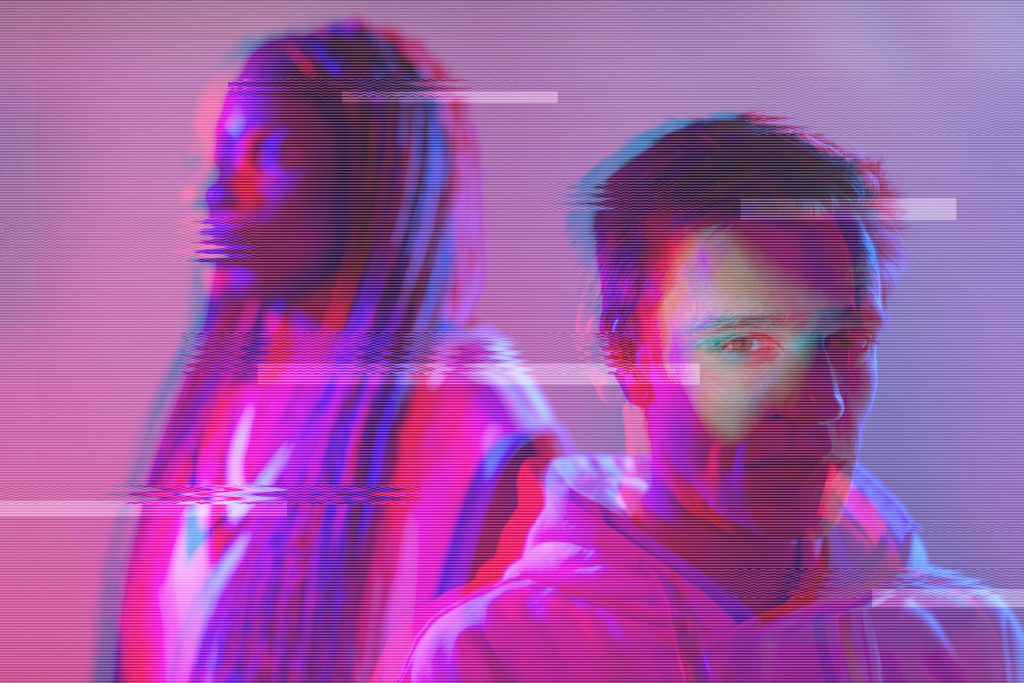 Abstract vaporwave portrait of man and woman